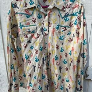 Wrangler Multicolor Cactus Print Button Down Shirt women’s Large